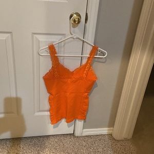 Orange rouched with lace tank top